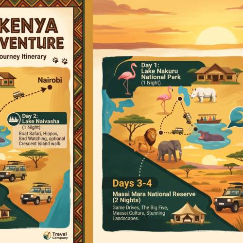 5 DAYS SAFARI: 1 NIGHT LAKE NAKURU NATIONAL PARK / 1 NIGHT LAKE NAIVASHA / 2 NIGHTS MASAI MARA RESERVE