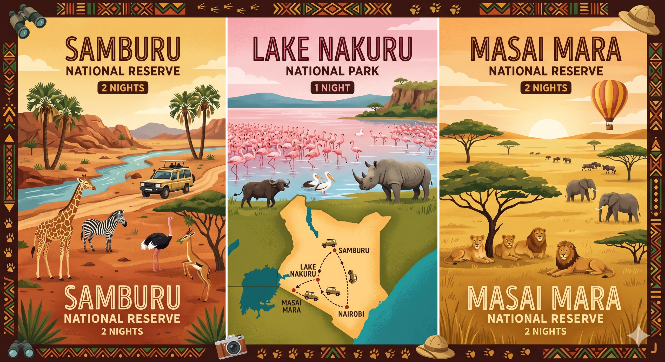7 DAYS KENYA SAFARI: 2 NIGHTS SAMBURU RESERVE / 1 NIGHT LAKE NAKURU NATIONAL PARK / 2NIGHTS MASAI MARA RESERVE